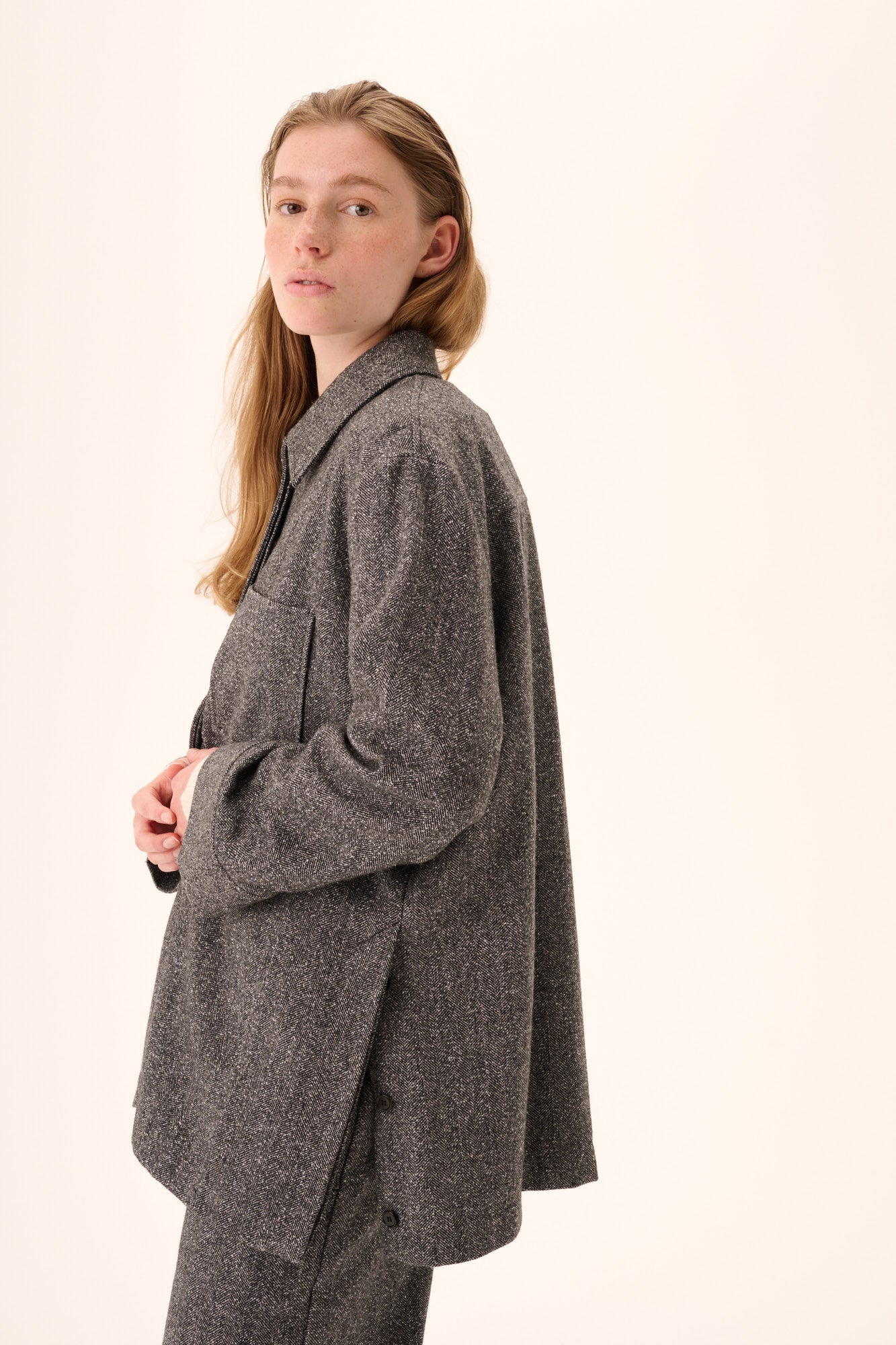 Rue de Tokyo CAMI HERRINGBONE BOUCLE Shirts BLACK/WHITE