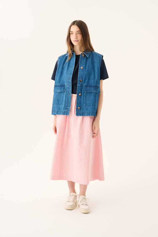 Rue de Tokyo CASSA HEAVY DENIM Vest WASHED INDIGO
