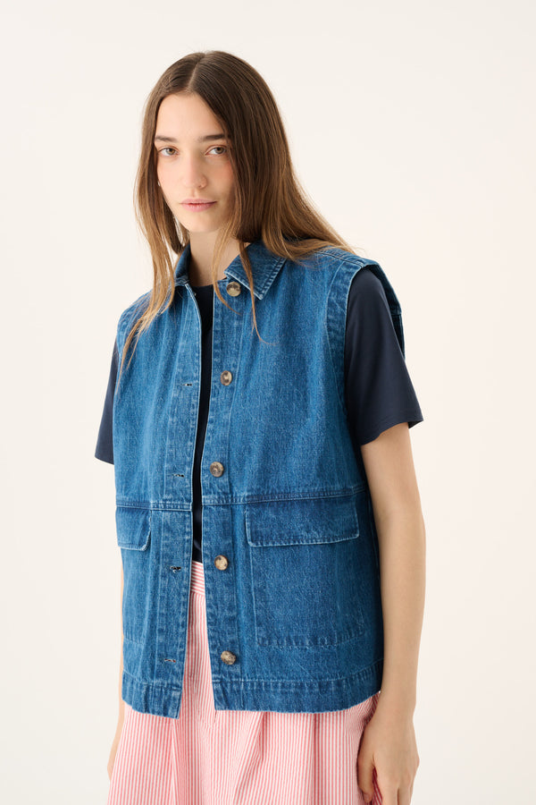 Rue de Tokyo CASSA HEAVY DENIM Vest WASHED INDIGO