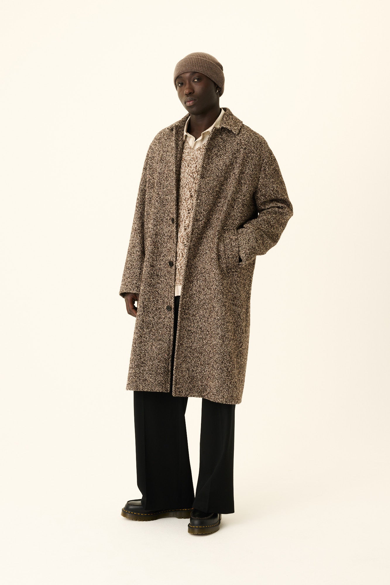 CASS TWEED WOOL BLEND - DARK BROWN BEIGE