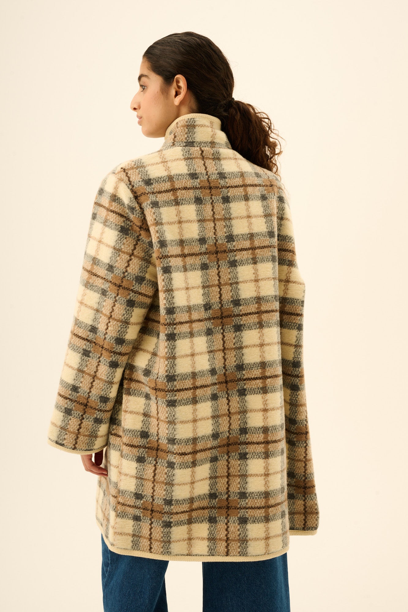 Rue de Tokyo CEDAR TEDDY CHECK Coats GREY BROW IVORY CHECK