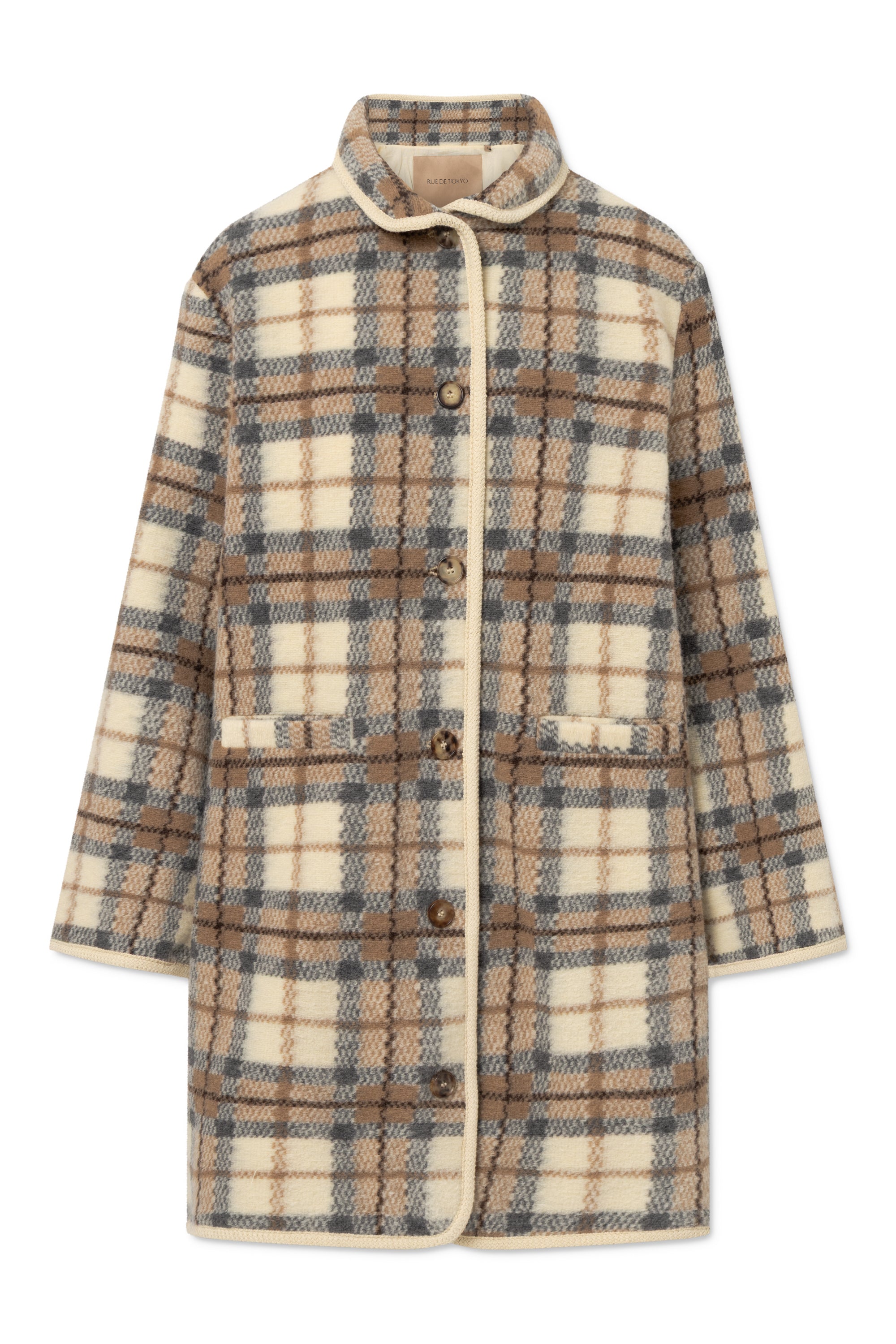 Rue de Tokyo CEDAR TEDDY CHECK Coats GREY BROW IVORY CHECK