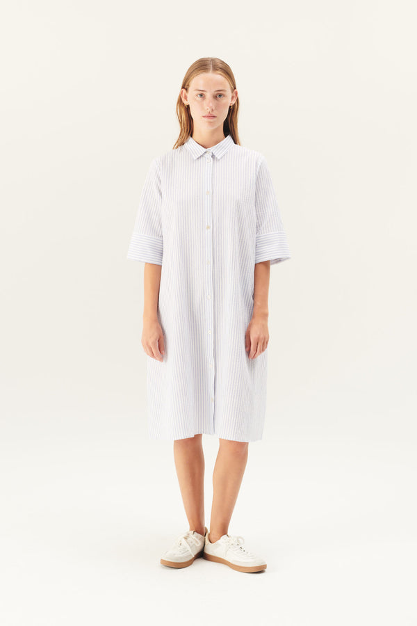 Rue de Tokyo DALE SEERSUCKER STRIPE DRESSES BLUE STRIPE