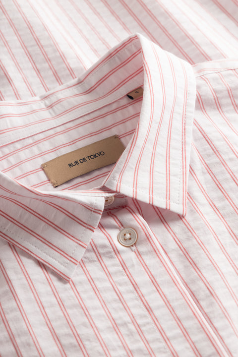 Rue de Tokyo DALE STRIPED SEERSUCKER COTTON DRESSES RED/WHITE STRIPE