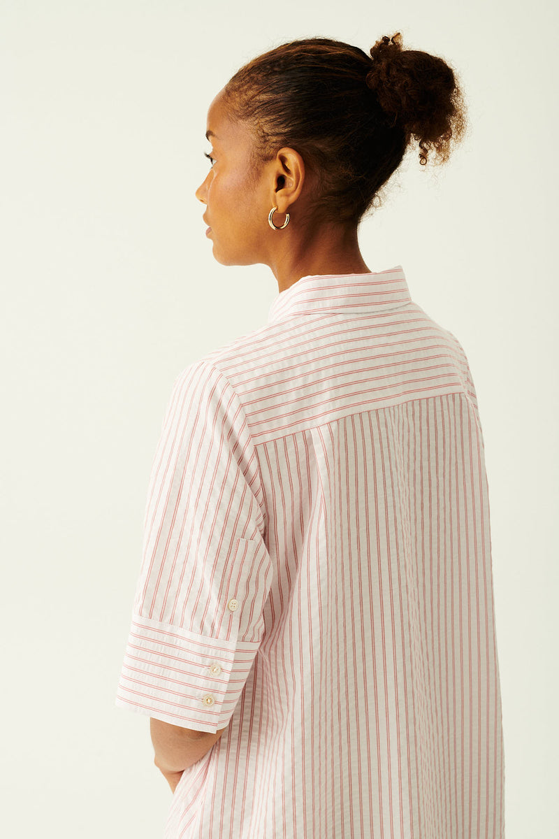 Rue de Tokyo DALE STRIPED SEERSUCKER COTTON DRESSES RED/WHITE STRIPE