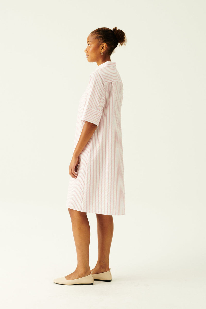 Rue de Tokyo DALE STRIPED SEERSUCKER COTTON DRESSES RED/WHITE STRIPE