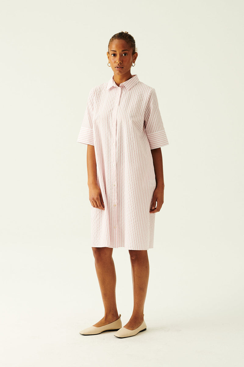 Rue de Tokyo DALE STRIPED SEERSUCKER COTTON DRESSES RED/WHITE STRIPE