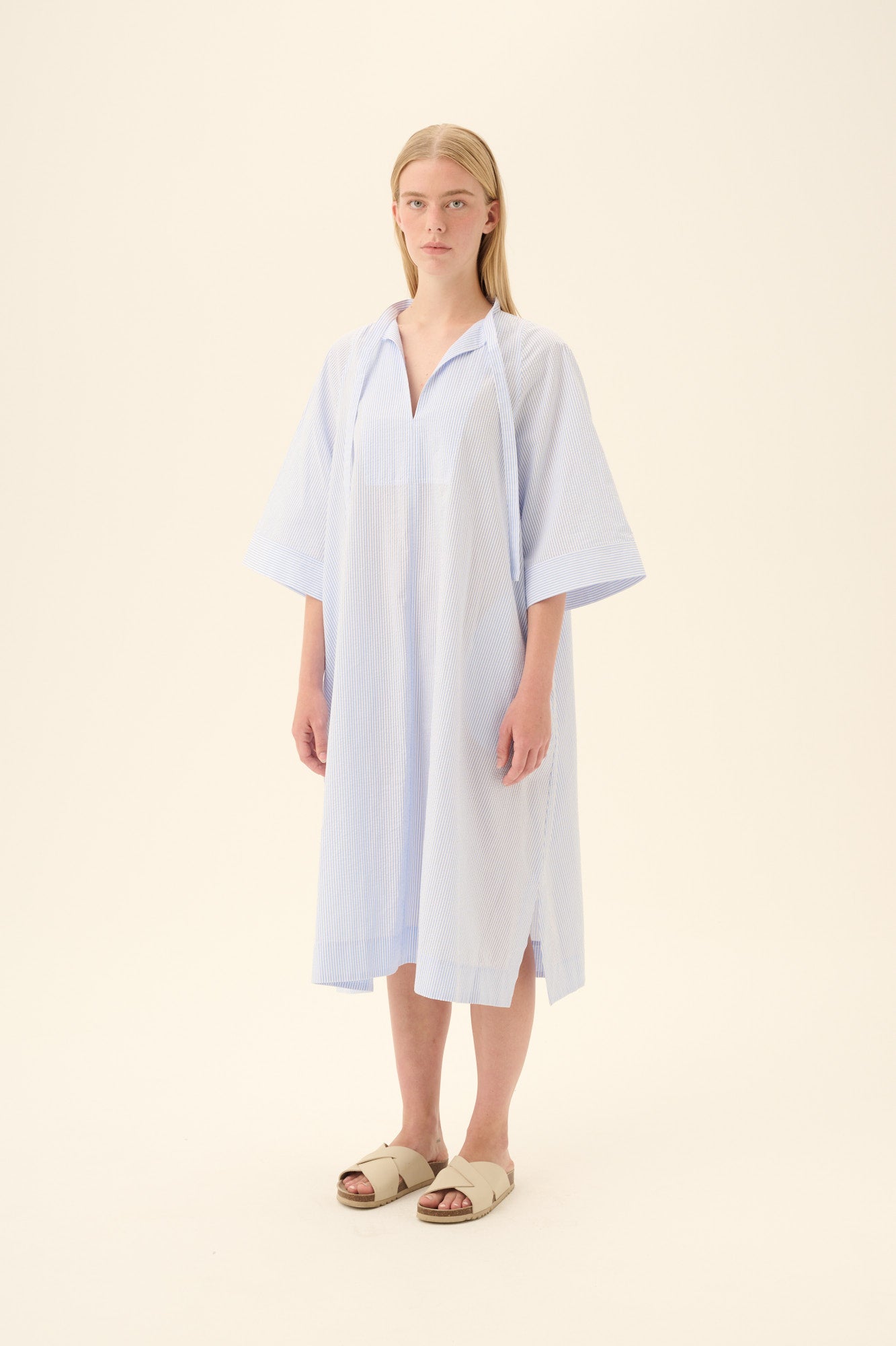 Rue de Tokyo DARLETTA SOFT COTTON Dresses WHITE & LIGHT BLUE STR