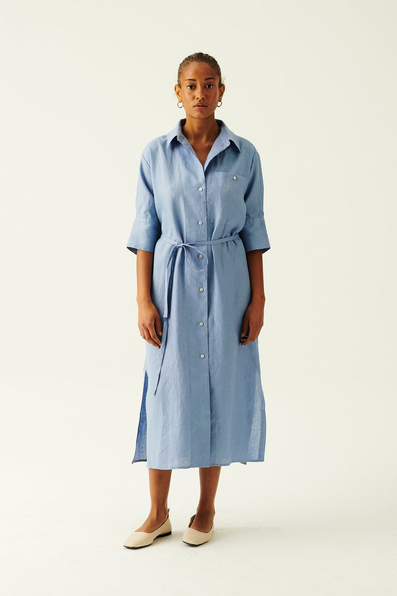 Rue de Tokyo DEMMA LIGHT LINEN DRESSES OCEAN BLUE