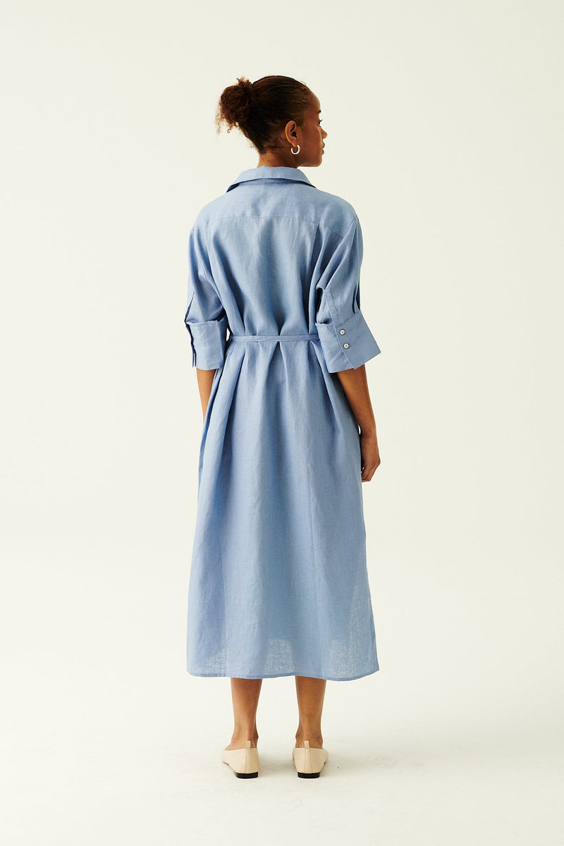 Rue de Tokyo DEMMA LIGHT LINEN DRESSES OCEAN BLUE