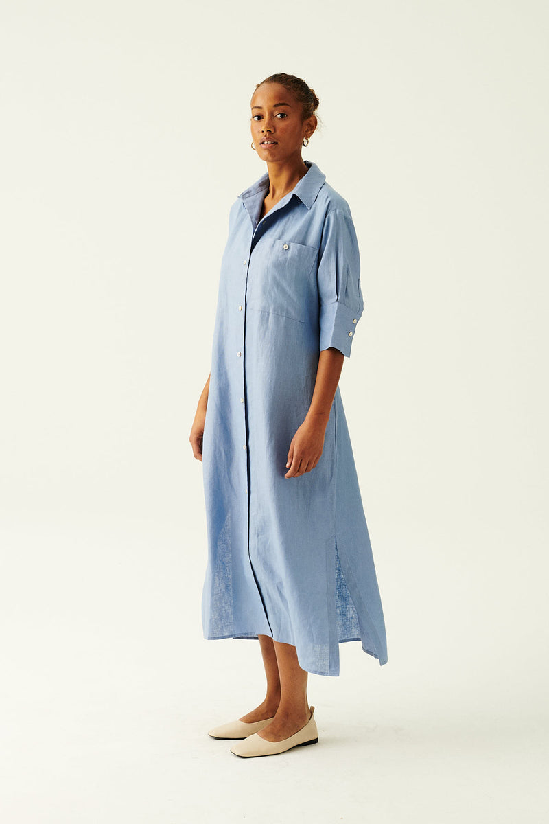 Rue de Tokyo DEMMA LIGHT LINEN DRESSES OCEAN BLUE