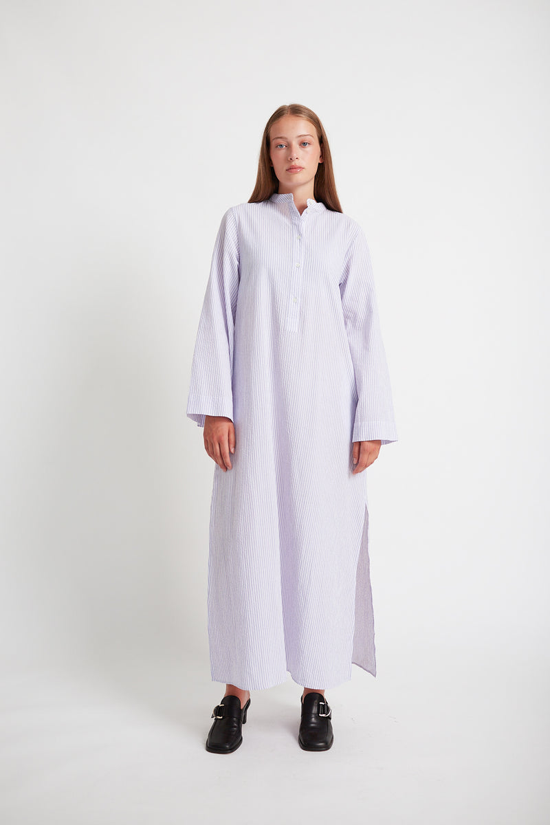 Rue de Tokyo DONNA DRESS PURPLE/WHITE SEERSUCKER STRIPE DRESSES PURPLE/WHITE STRIPE