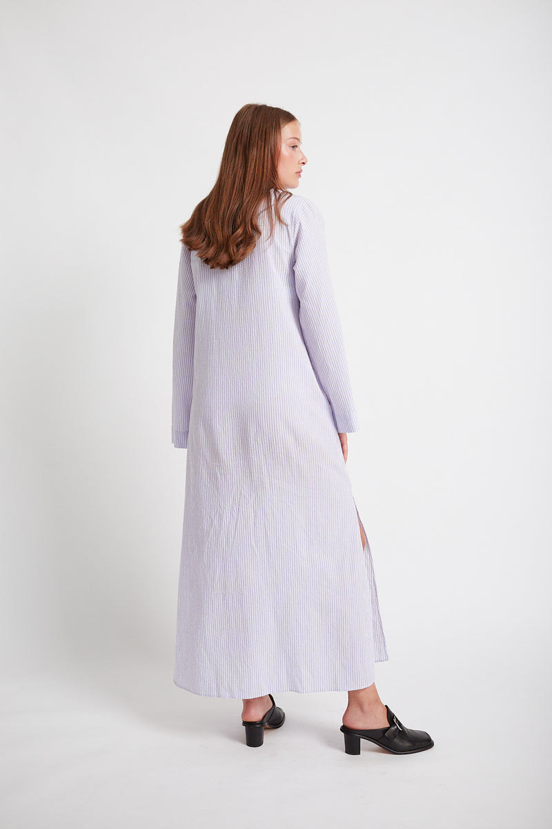 Rue de Tokyo DONNA DRESS PURPLE/WHITE SEERSUCKER STRIPE DRESSES PURPLE/WHITE STRIPE