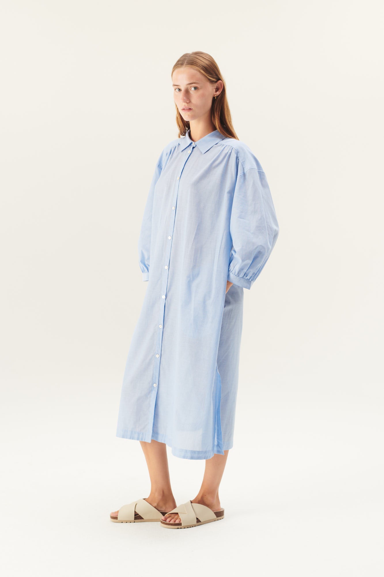 Rue de Tokyo DOUKU COTTON VOILE DRESSES LIGHT BLUE STRIPE