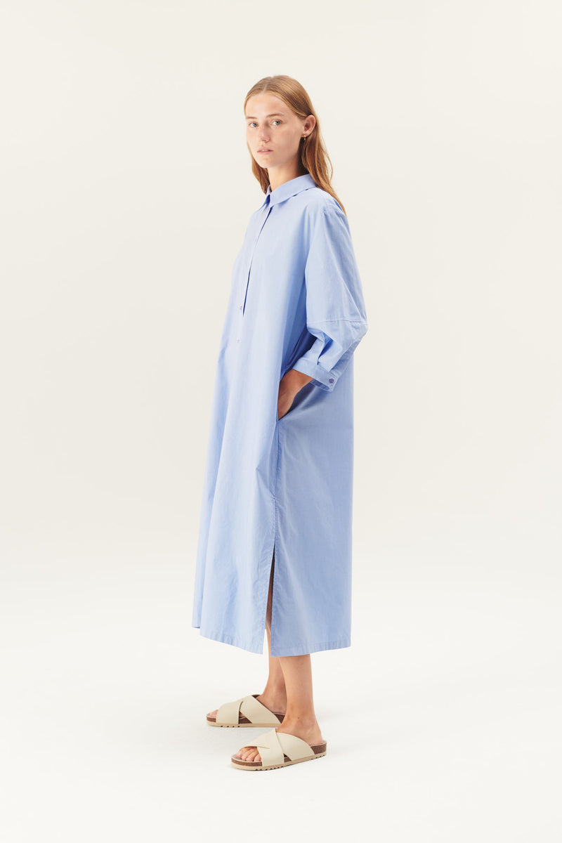 Rue de Tokyo DUNE ORGANIC GARMENT DYED POPLIN DRESSES BEL AIR BLUE