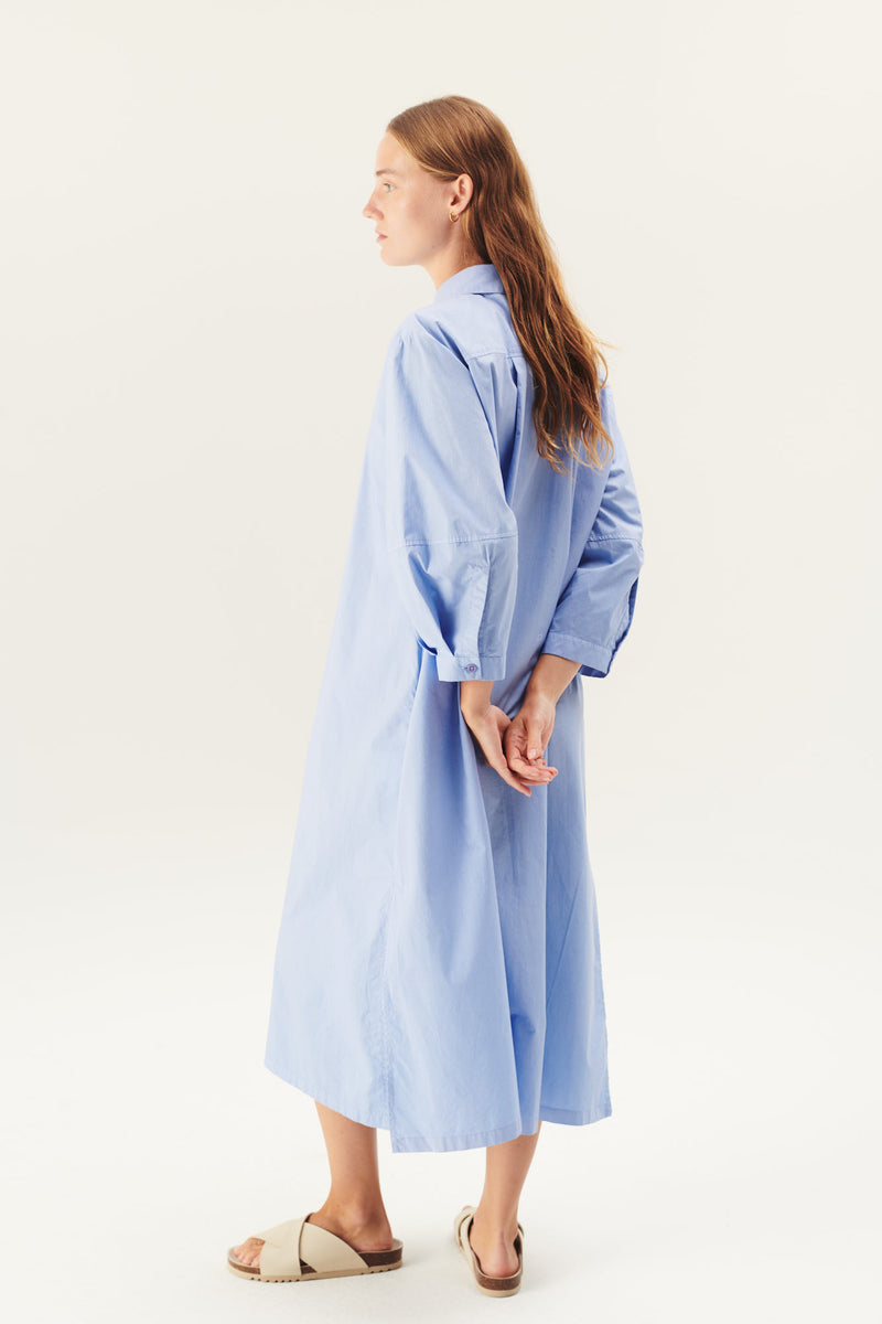 Rue de Tokyo DUNE ORGANIC GARMENT DYED POPLIN DRESSES BEL AIR BLUE