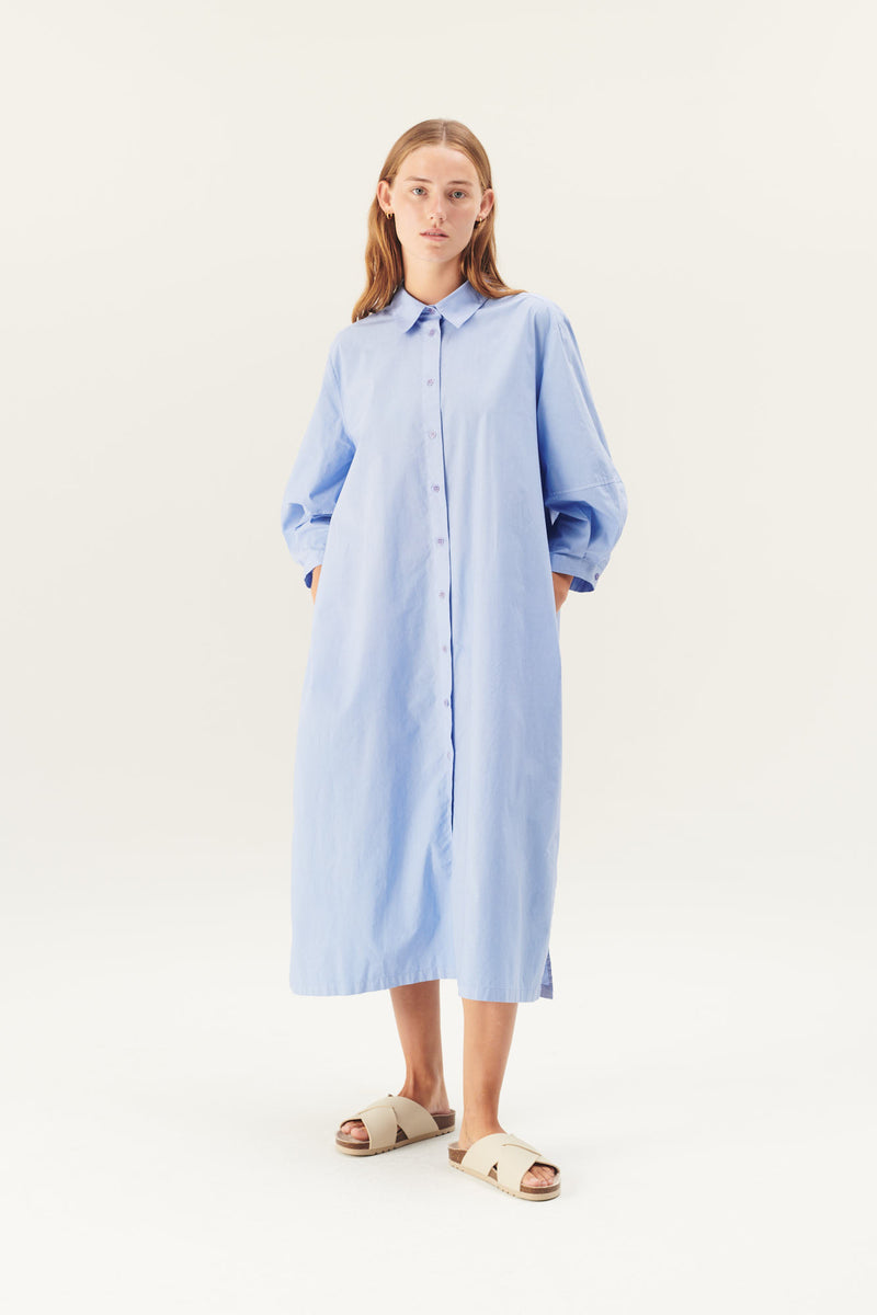 Rue de Tokyo DUNE ORGANIC GARMENT DYED POPLIN DRESSES BEL AIR BLUE