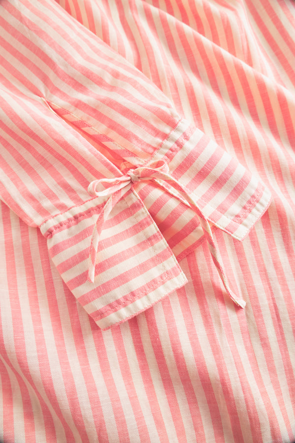 Rue de Tokyo DURI LINEN TENCEL STRIPE DRESSES CORAL IVORY STRIPE