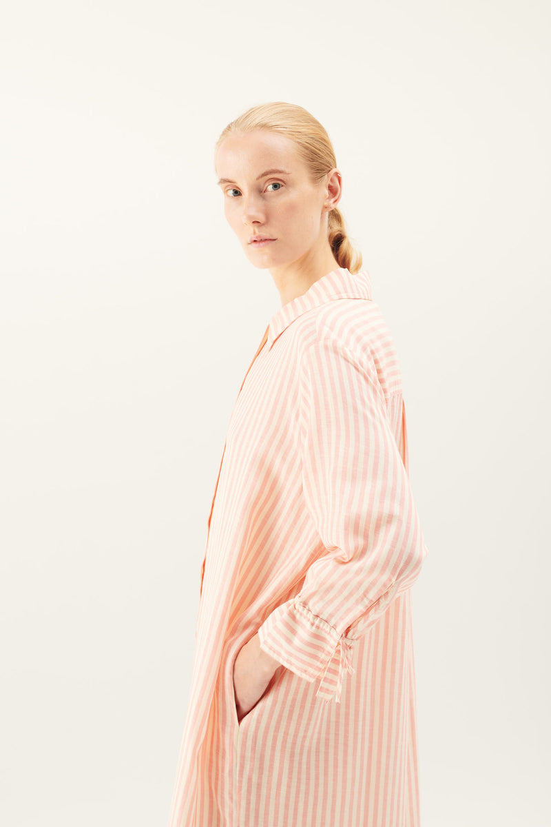 Rue de Tokyo DURI LINEN TENCEL STRIPE DRESSES CORAL IVORY STRIPE