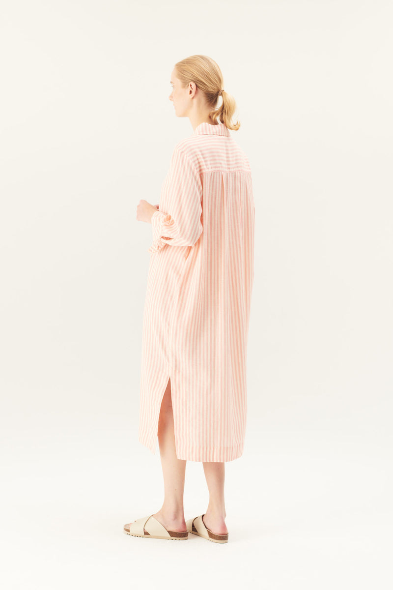 Rue de Tokyo DURI LINEN TENCEL STRIPE DRESSES CORAL IVORY STRIPE