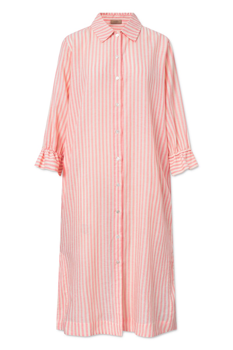 Rue de Tokyo DURI LINEN TENCEL STRIPE DRESSES CORAL IVORY STRIPE
