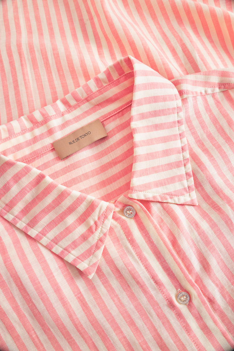 Rue de Tokyo DURI LINEN TENCEL STRIPE DRESSES CORAL IVORY STRIPE