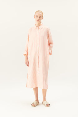 Rue de Tokyo DURI LINEN TENCEL STRIPE DRESSES CORAL IVORY STRIPE