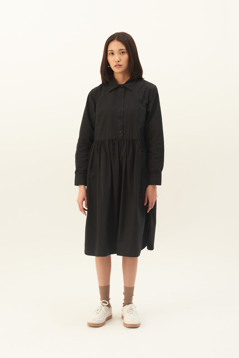 Rue de Tokyo DUSTINE GMTD GARMENT DYED POPLIN DRESSES BLACK