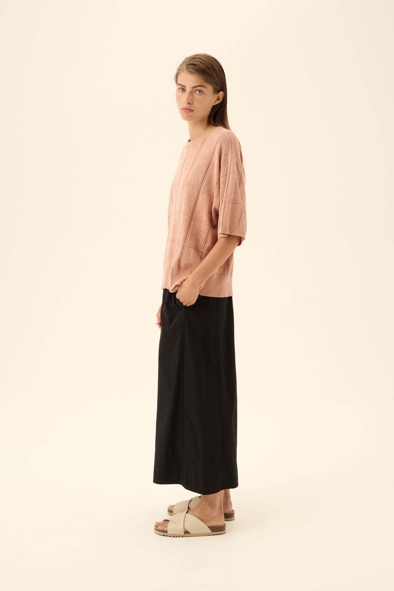 Rue de Tokyo KARA COTTON LINEN KNIT T-Shirts POWDER ROSE