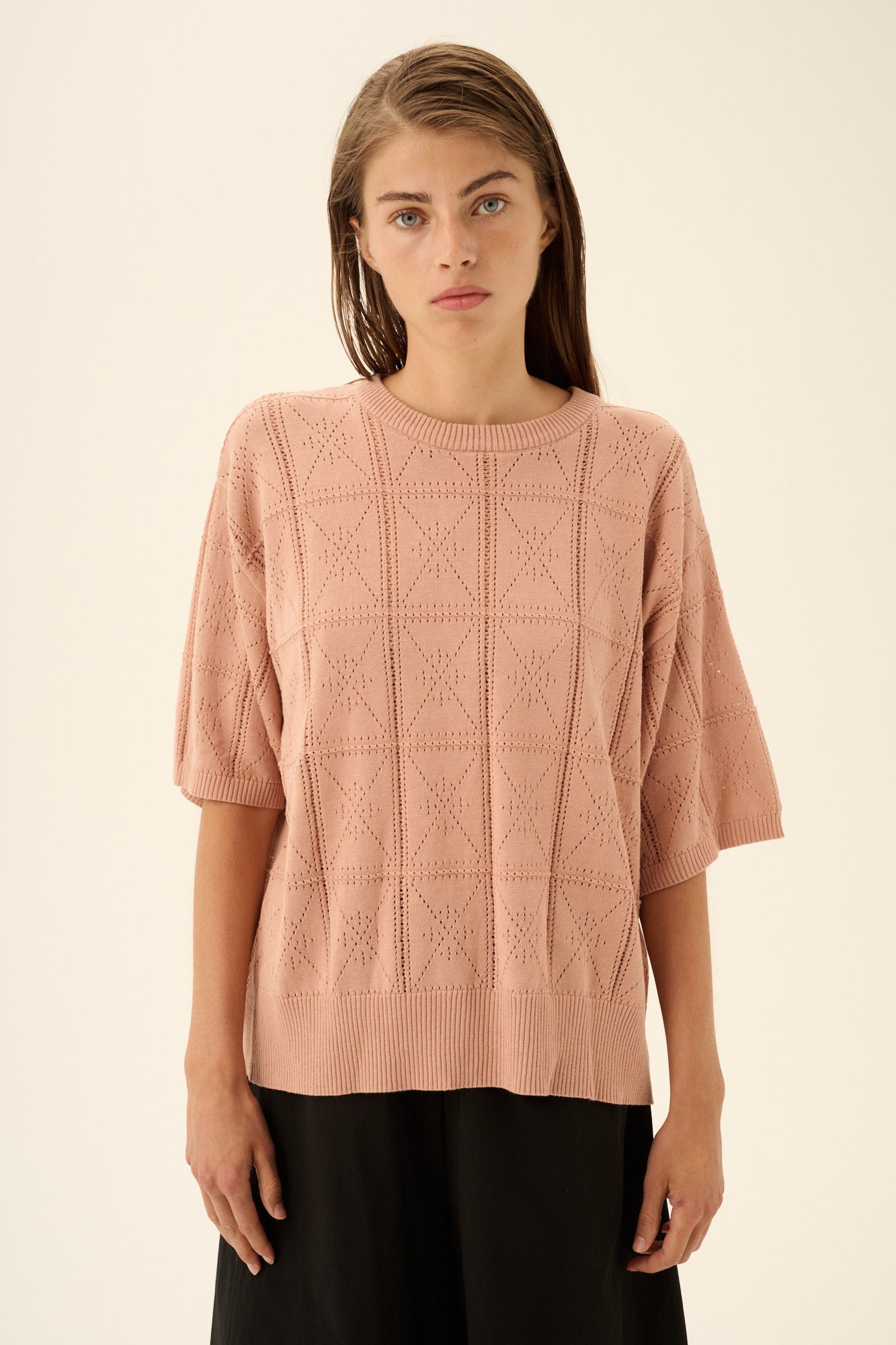 Rue de Tokyo KARA COTTON LINEN KNIT T-Shirts POWDER ROSE