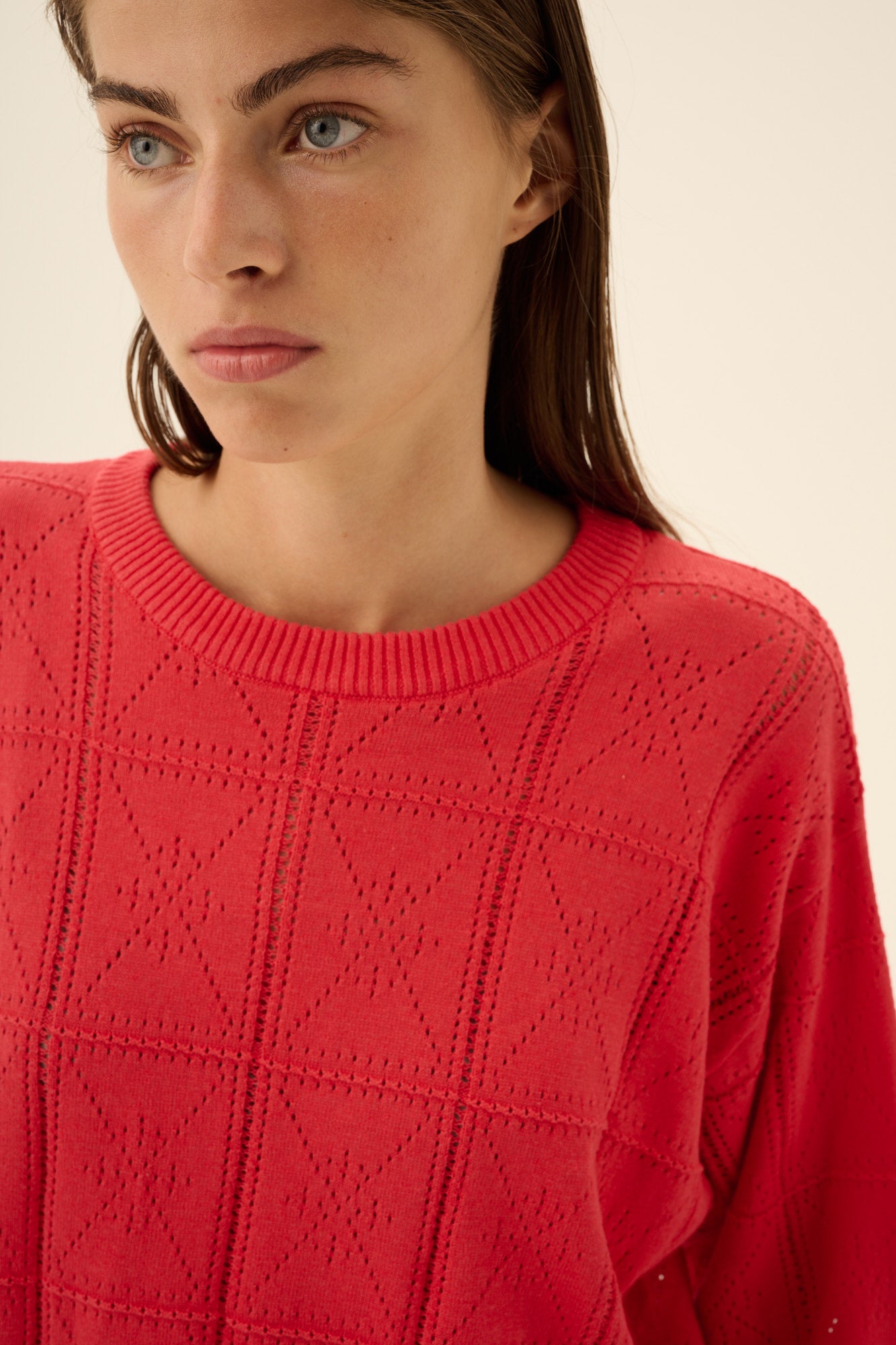 Rue de Tokyo KARA COTTON LINEN KNIT T-Shirts RASPBERRY RED