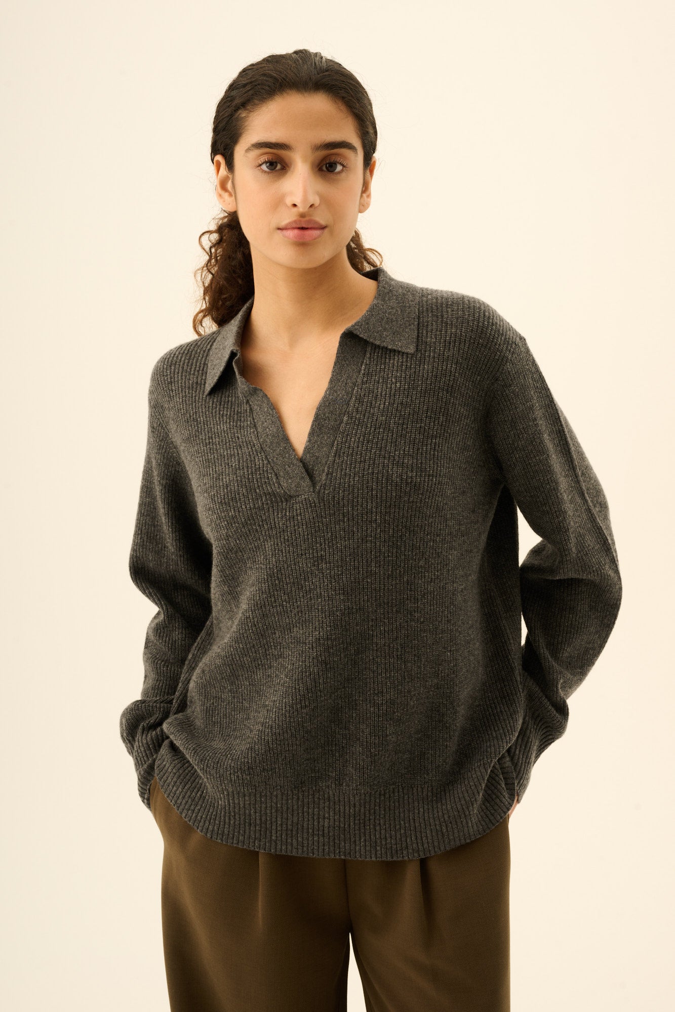 Rue de Tokyo KEITA MERINO CASHMERE Sweater DARK GREY MELANGE