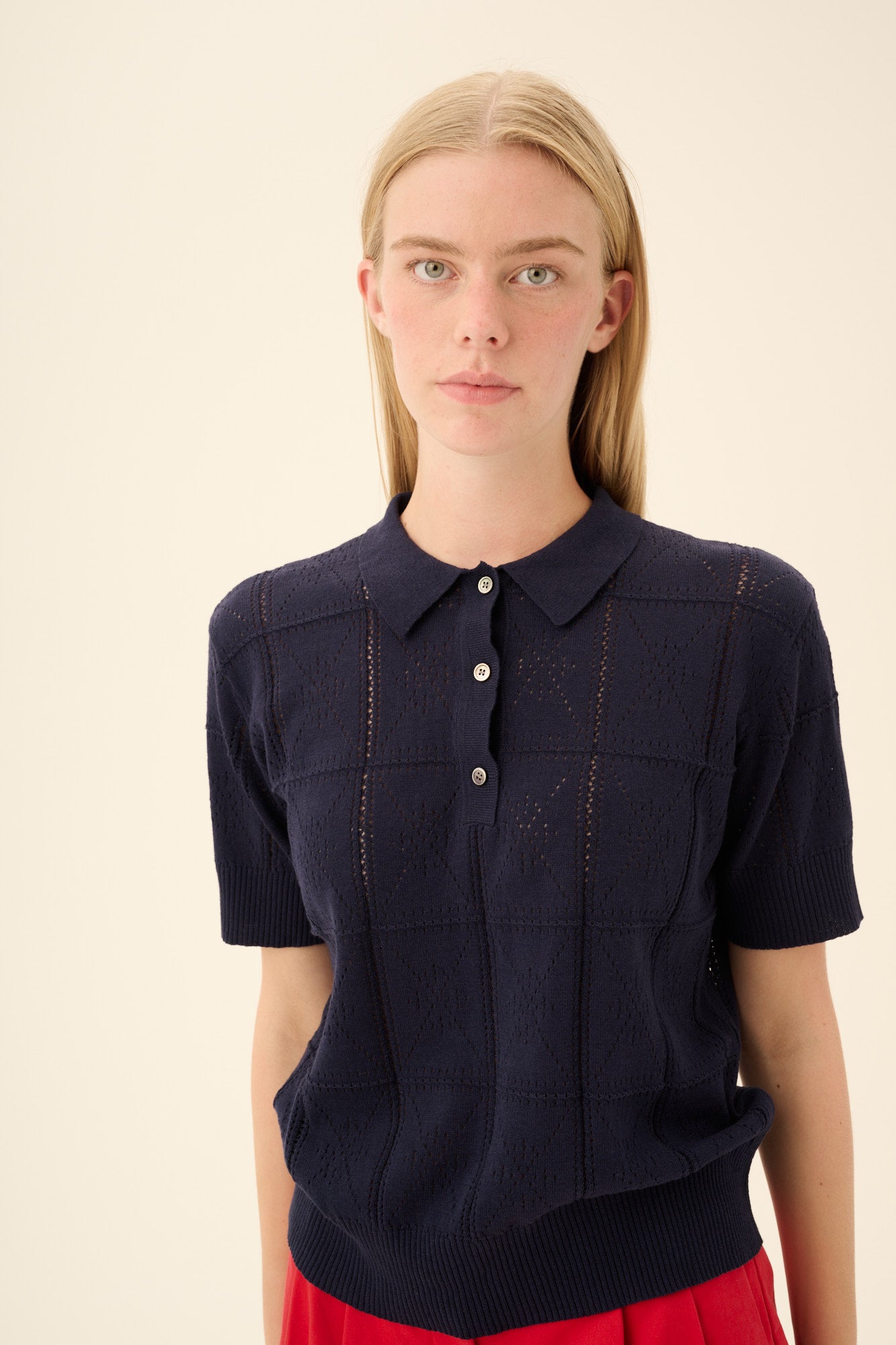 Rue de Tokyo KURI COTTON LINEN KNIT T-Shirts NAVY