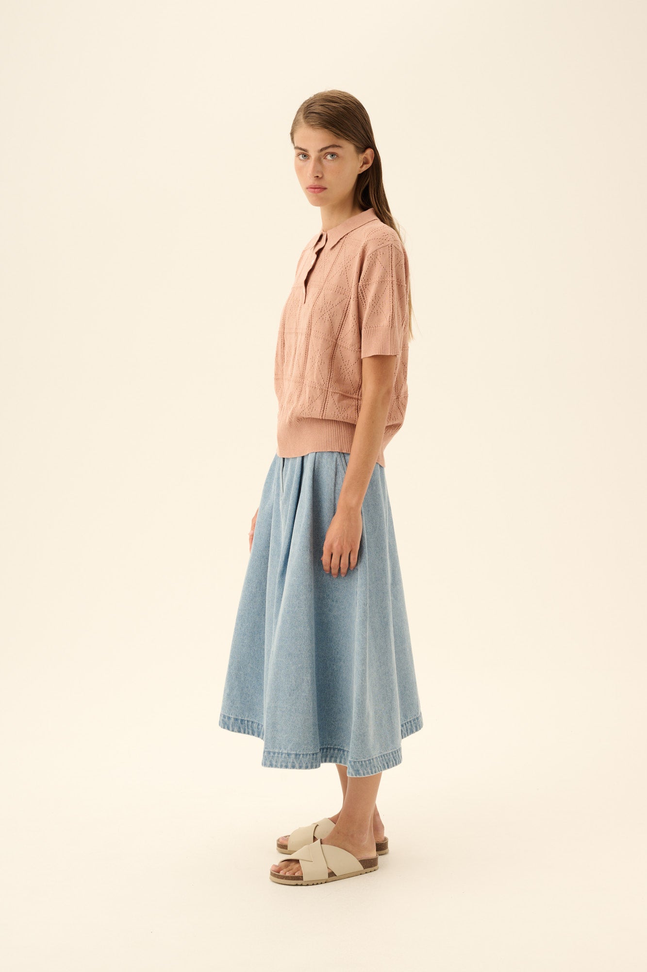 Rue de Tokyo KURI COTTON LINEN KNIT T-Shirts POWDER ROSE