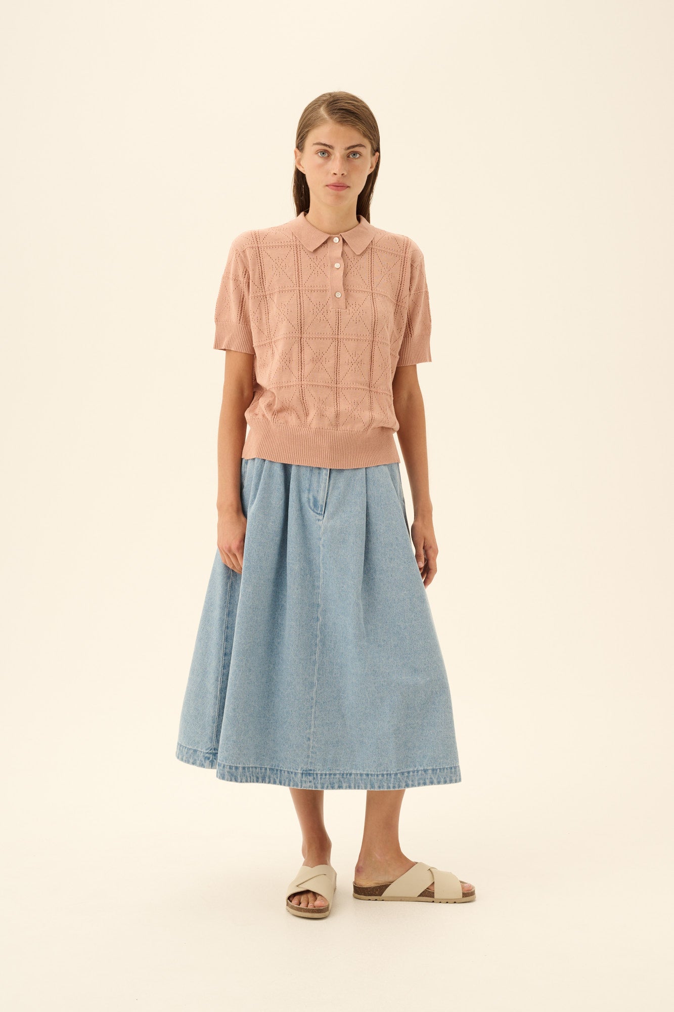 Rue de Tokyo KURI COTTON LINEN KNIT T-Shirts POWDER ROSE