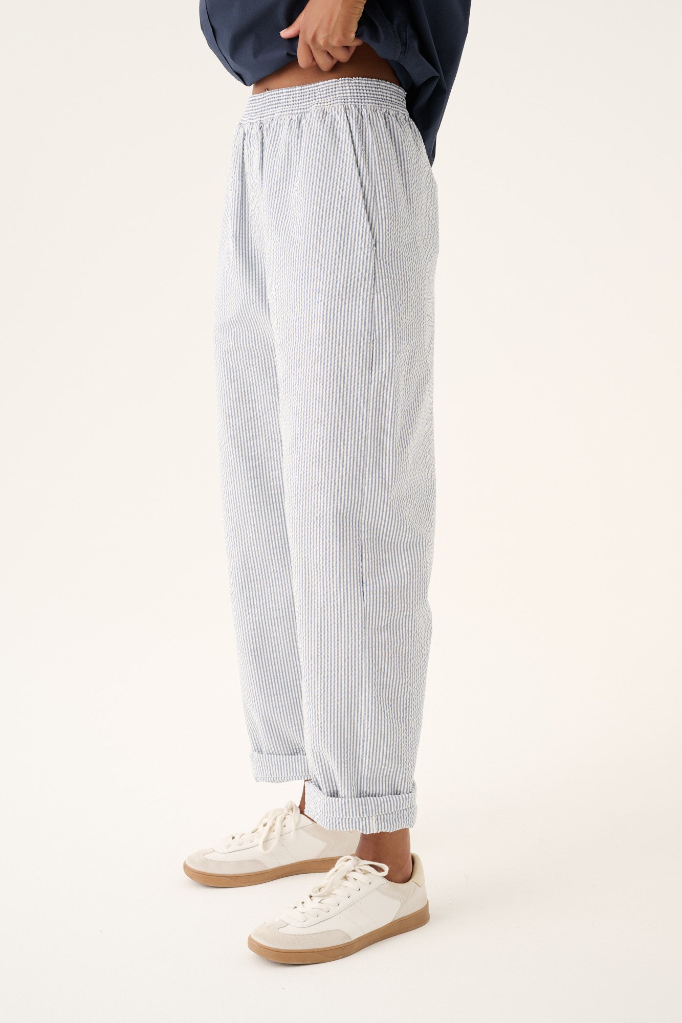 Rue de Tokyo PALLA HEAVY SEERSUCKER STRIPE Pants FADED BLUE STRIPE