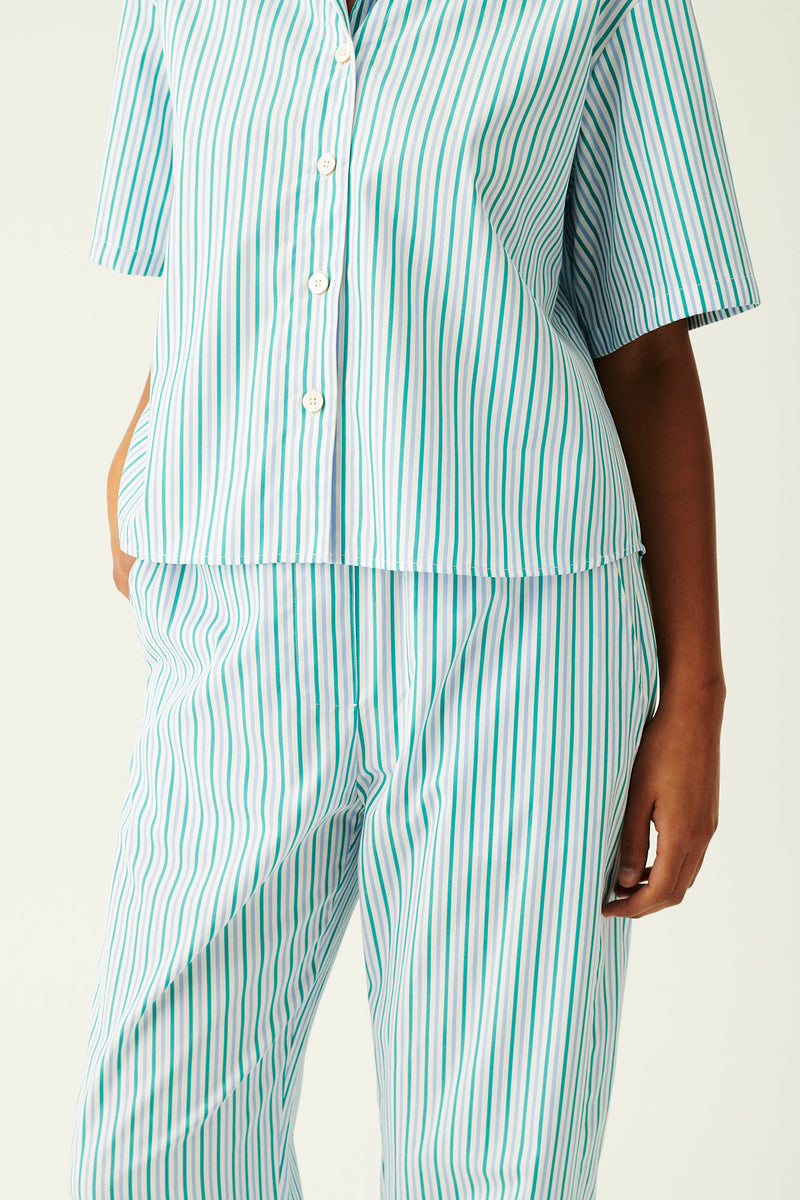 Rue de Tokyo PALLA STRIPED COTTON PANTS LIGHT BLUE/GREEN STRIPE