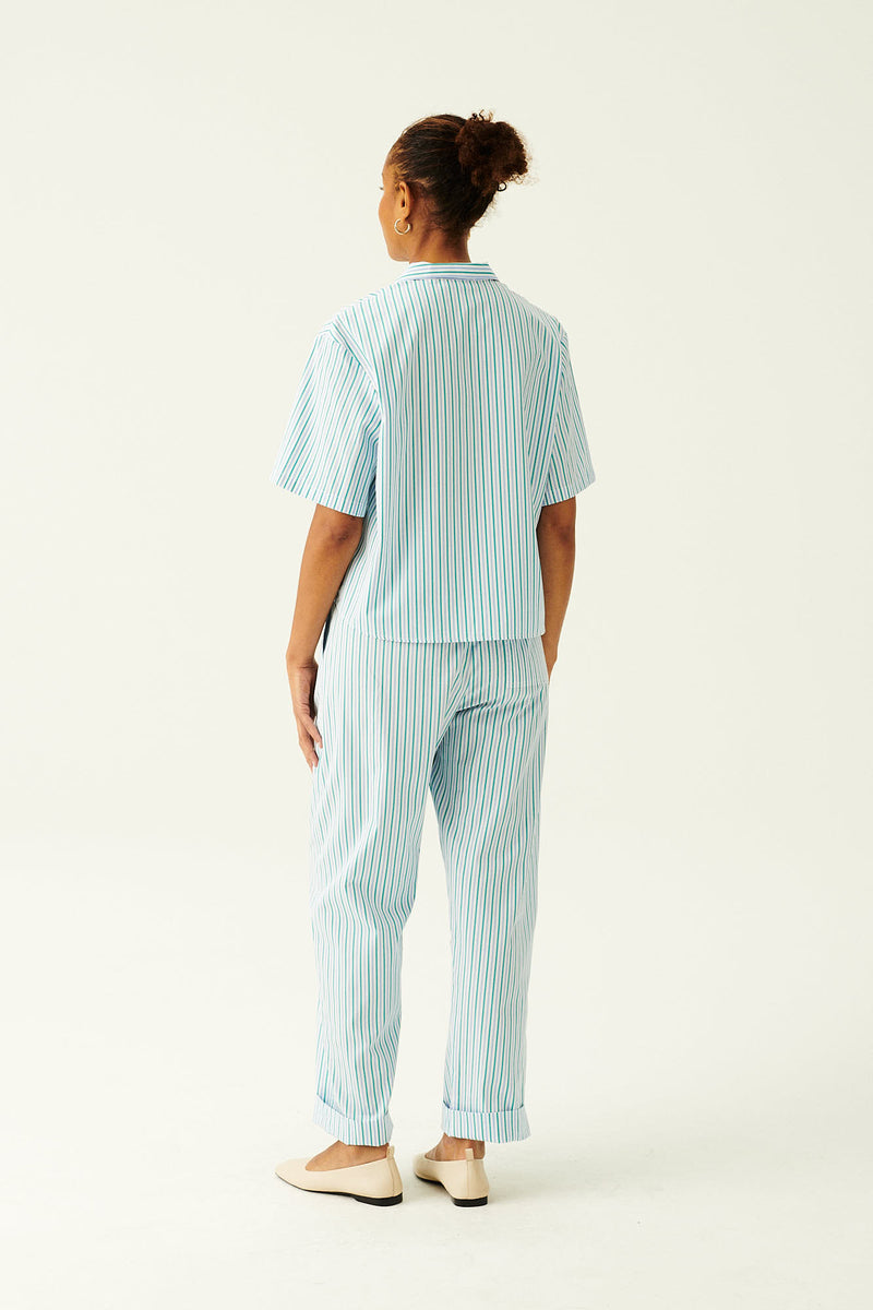 Rue de Tokyo PALLA STRIPED COTTON PANTS LIGHT BLUE/GREEN STRIPE