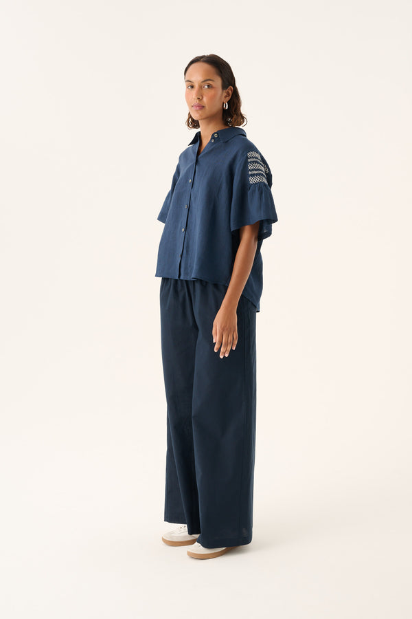 Rue de Tokyo PANDORA LIGHT LINEN SOLID Pants INK BLUE