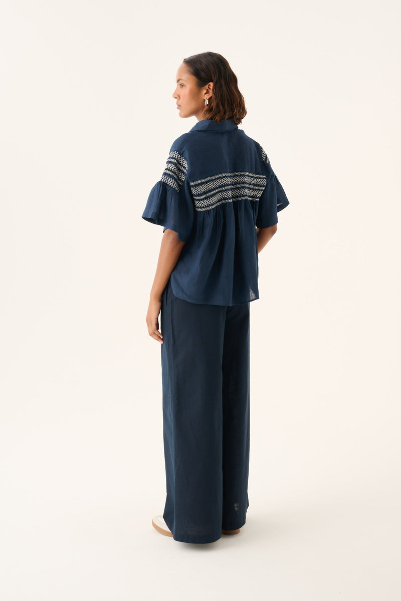 Rue de Tokyo PANDORA LIGHT LINEN SOLID Pants INK BLUE