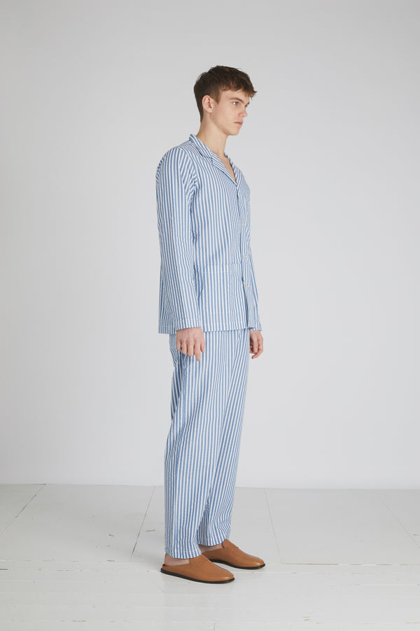 Rue de Tokyo PAOLO PANTS SEERSUCKER GOTS PANTS BLUE/WHITE STRIPE