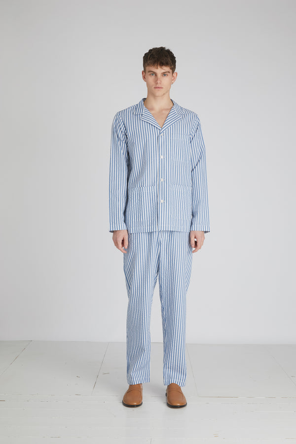 Rue de Tokyo PAOLO PANTS SEERSUCKER GOTS PANTS BLUE/WHITE STRIPE