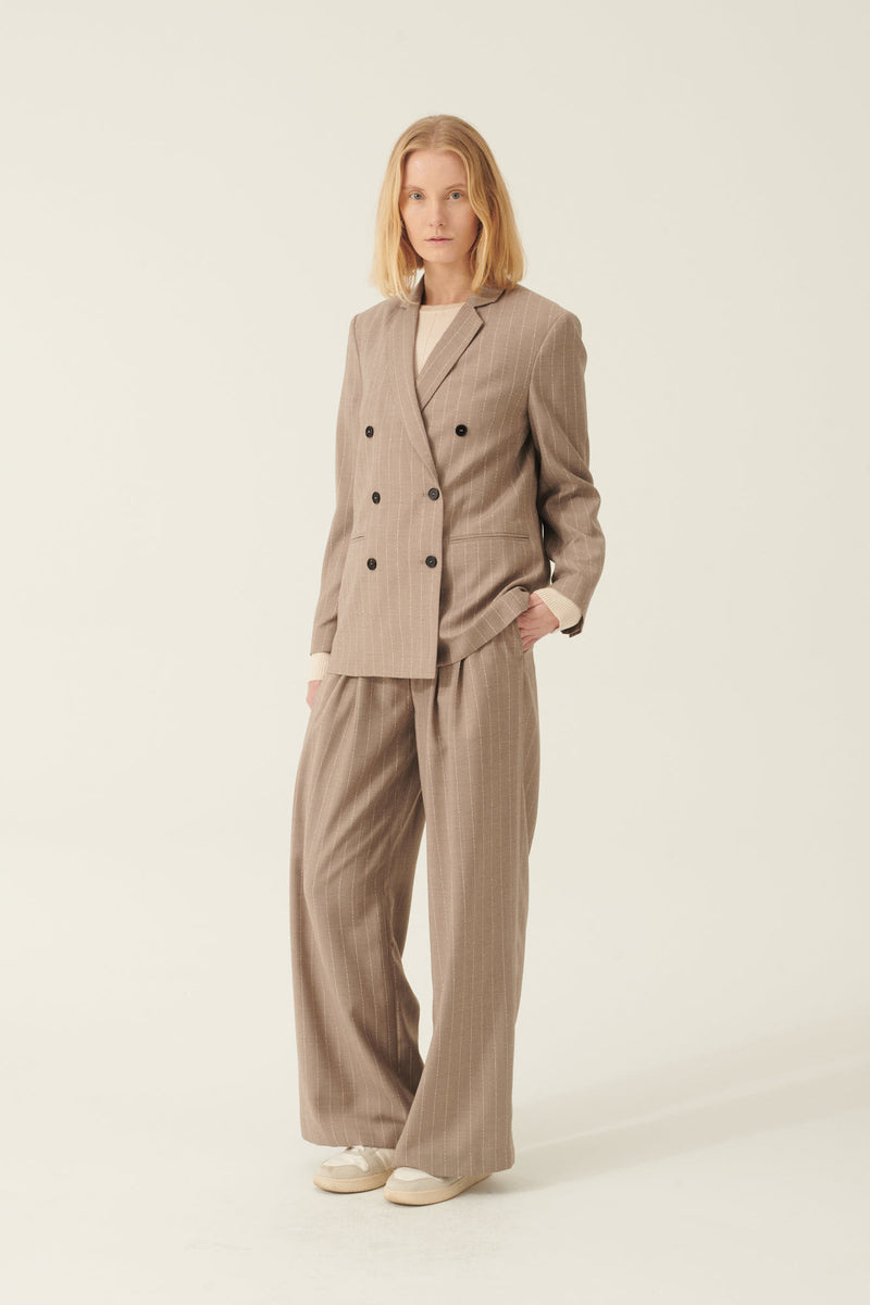 Rue de Tokyo PAULLETTA BROKEN WOOL STRIPE PANTS BROWN WHITE STRIPE