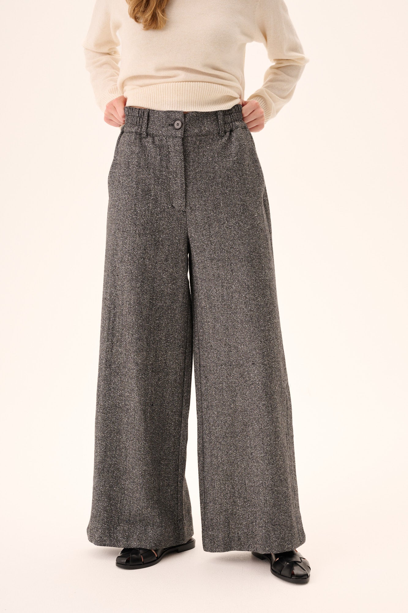 Rue de Tokyo PEACH HERRINGBONE BOUCLE Pants BLACK/WHITE