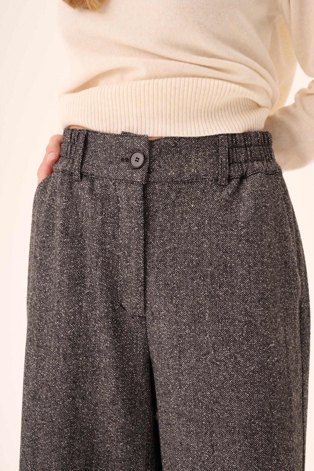 Rue de Tokyo PEACH HERRINGBONE BOUCLE Pants BLACK/WHITE