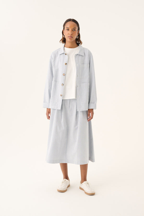 Rue de Tokyo PEN HEAVY SEERSUCKER STRIPE Skirts FADED BLUE STRIPE