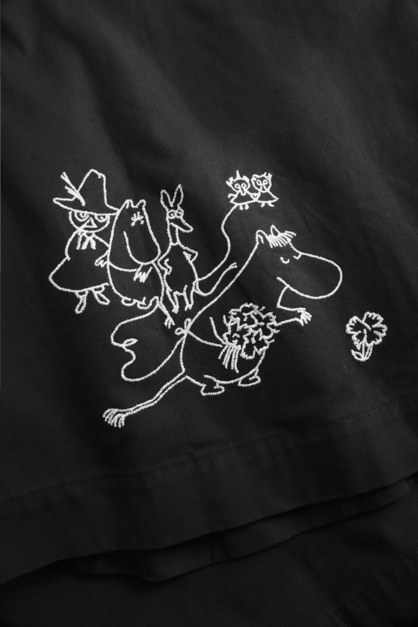 Rue de Tokyo PEN MOOMIN COTTON TWILL SKIRTS BLACK WHITE EMBROIDERY