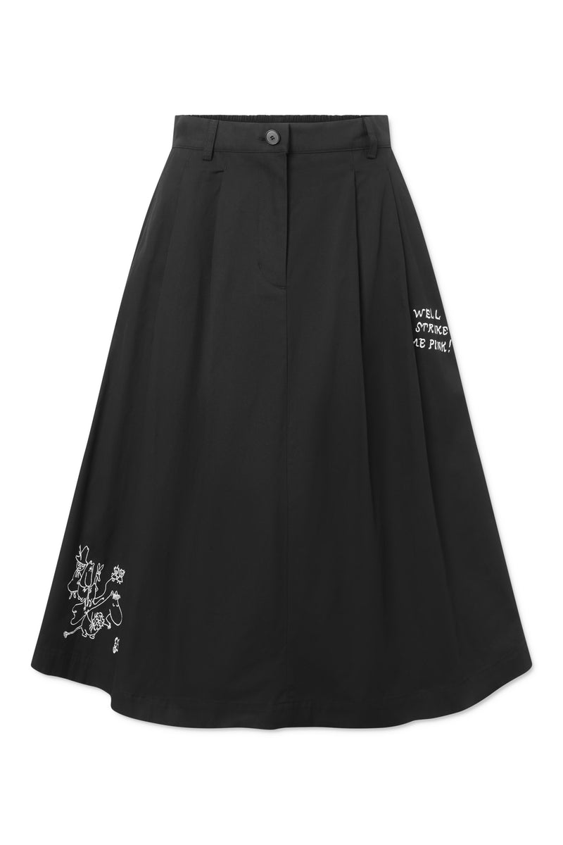 Rue de Tokyo PEN MOOMIN COTTON TWILL SKIRTS BLACK WHITE EMBROIDERY