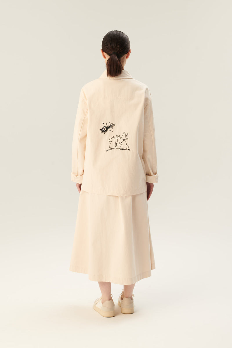 Rue de Tokyo PEN MOOMIN COTTON TWILL SKIRTS IVORY BLACK EMBROIDERY