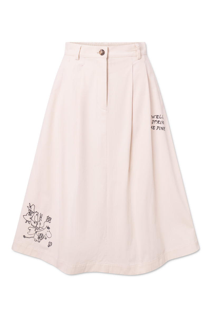 Rue de Tokyo PEN MOOMIN COTTON TWILL SKIRTS IVORY BLACK EMBROIDERY